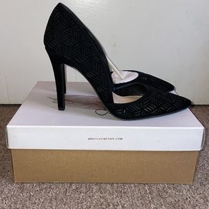 Jessica Simpson, Charie Heels, Black Lux Kid Suede, NEVER WORN, size 8W